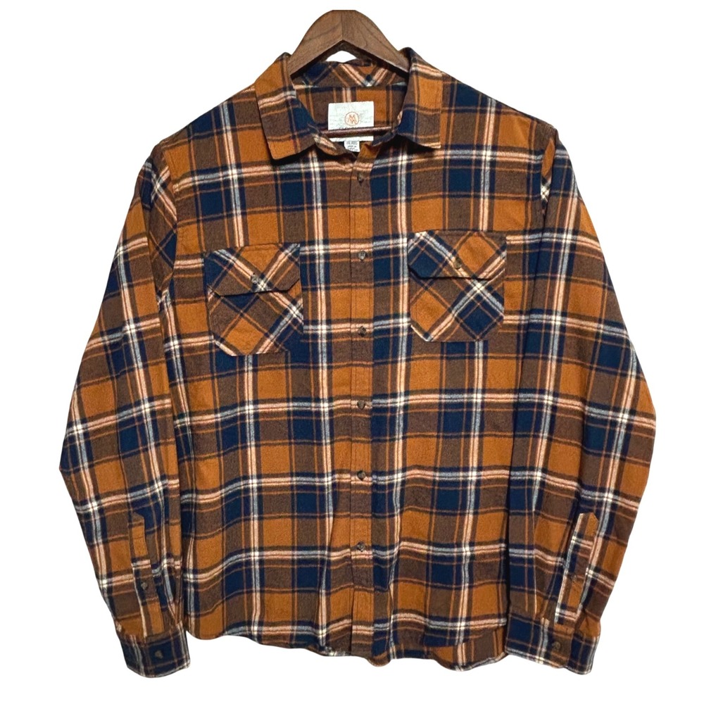 Cloudveil Mountainworks Mens Flannel Shirt XXL Orange Blue Plaid Long Sleeve